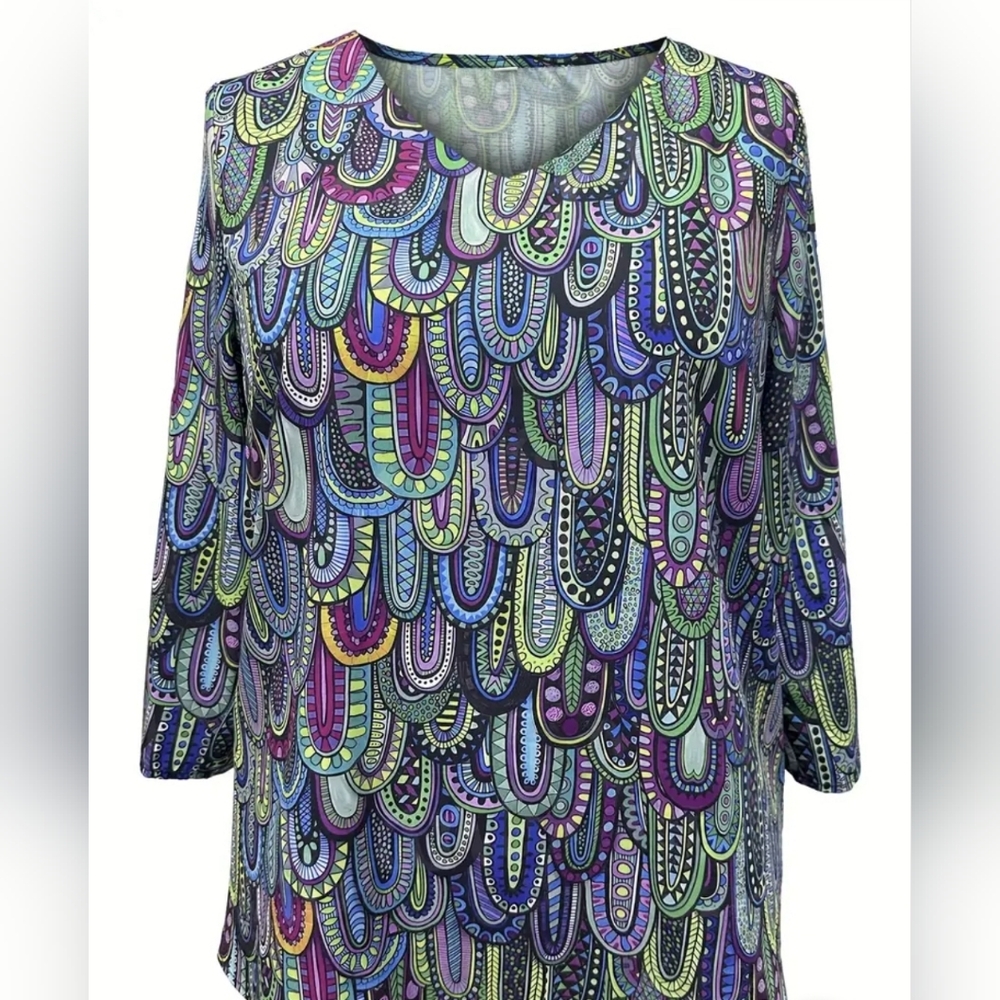 Paisley Pullover Shirt BOHO  4XL PLUS V-neck